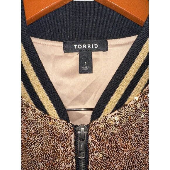Torrid Allover Gold &โBlack Sequin Long Sleeve Bomber Jacket Pockets Lined SZ1X - Picture 9 of 16